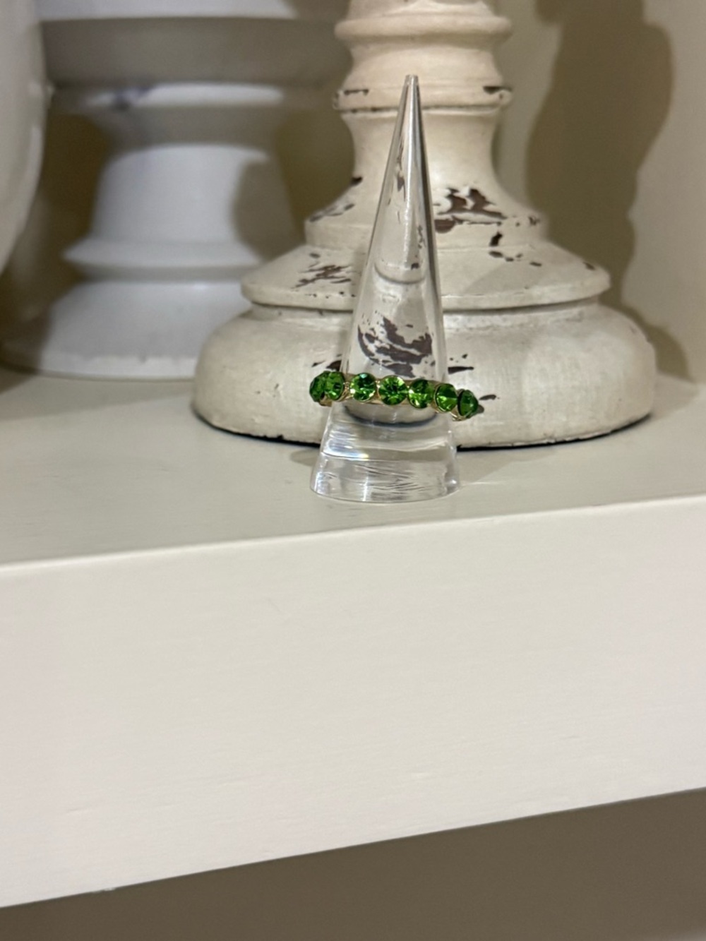 Large Gold Tone and Lime Green Faux Stone Ring Band